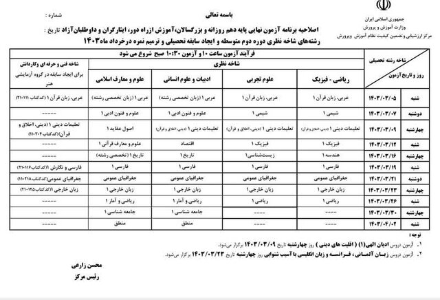 برنامه جدید امتحانات نهایی دبیرستانی ها اعلام شد