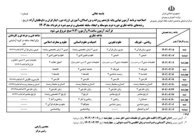 برنامه جدید امتحانات نهایی دبیرستانی ها اعلام شد